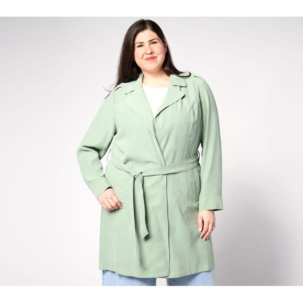 BEAUTIFUL by Lawrence Zarian Women's Jacket Sz XL Drapey Belted Green